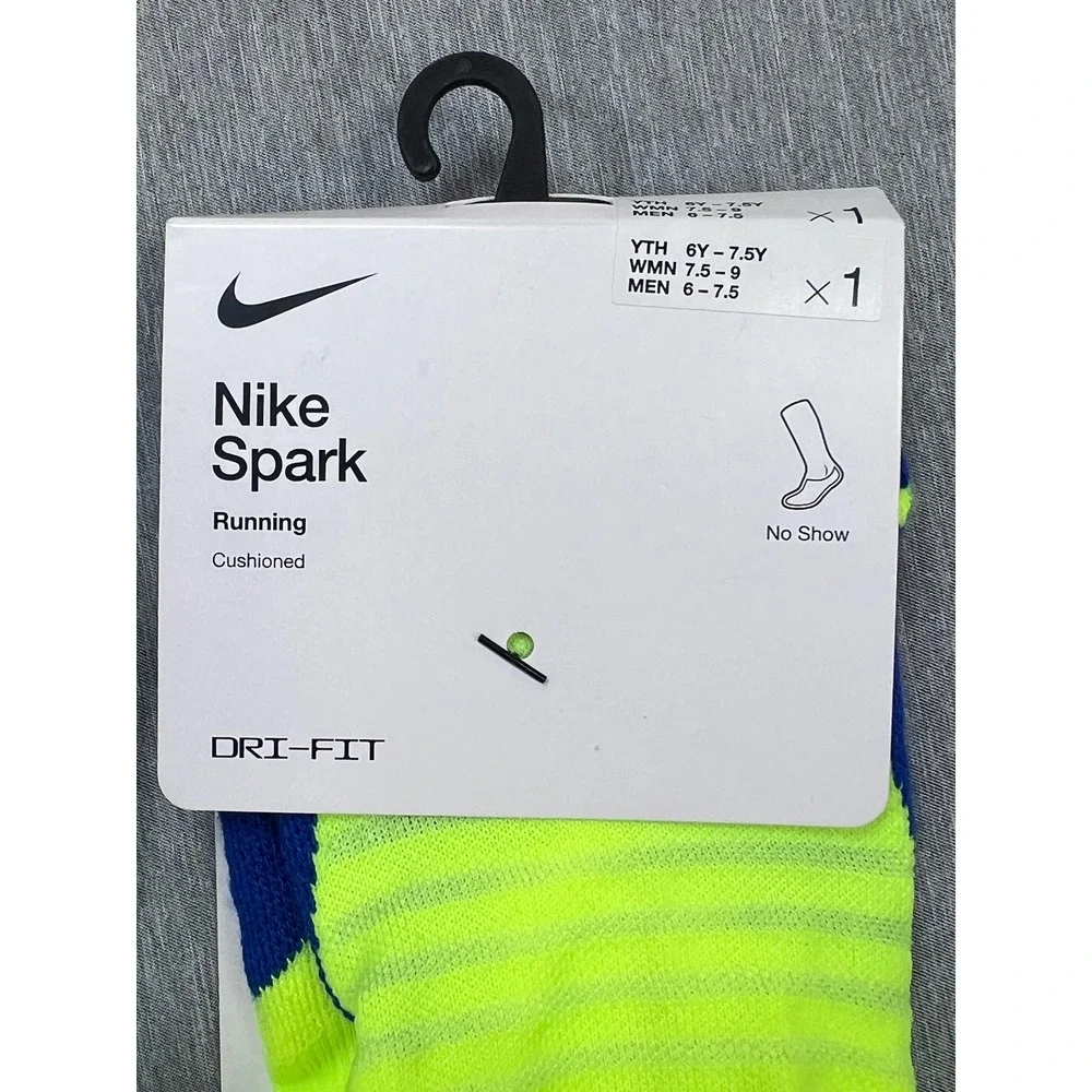 3 Nike Spark‎ Running Cushioned No Show Socks Volt yellow Blue  M 6-7.5 W 7.5-9